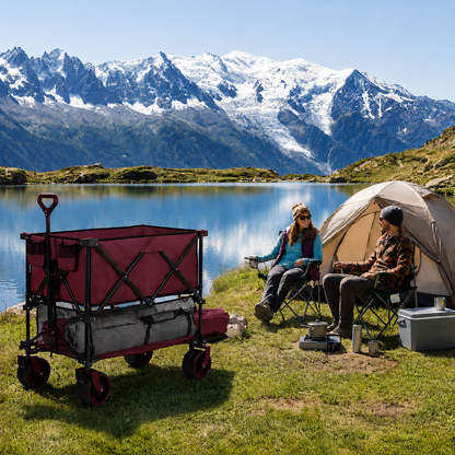 【Summerfinds】 DeckWagon Foldable Double Decker Wagon Collapsible Wagon Cart with All-Terrain WheelsHeavy Duty Folding Wagon Cart for CampingShoppingGarden52" Extra Long Extender