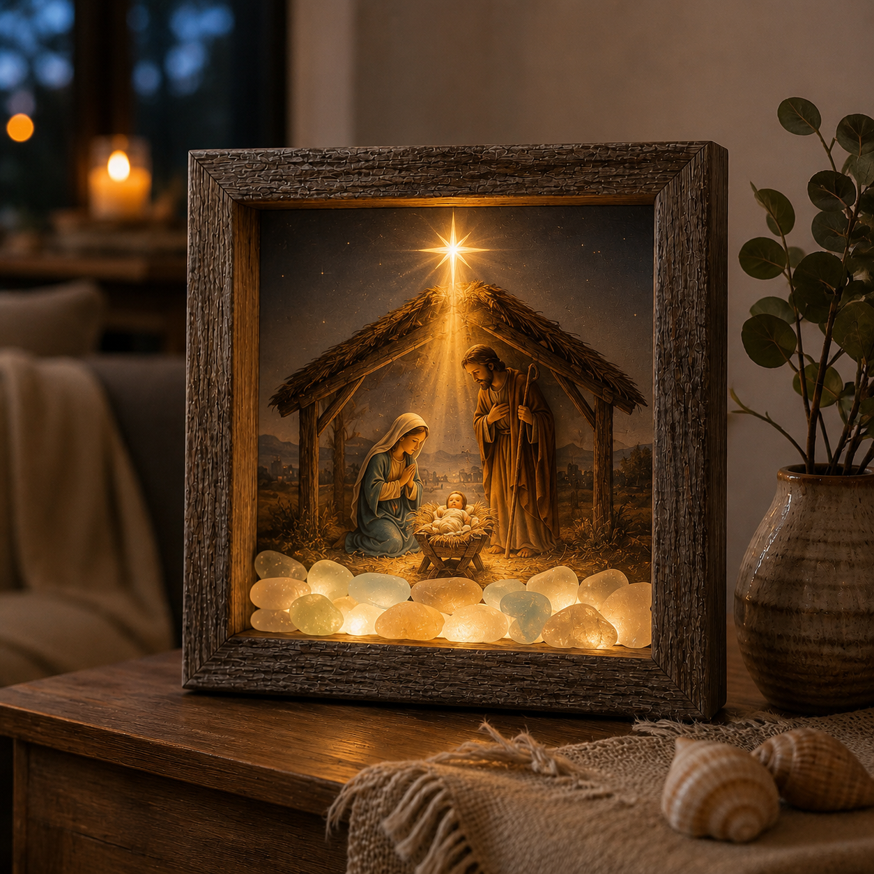 🔥Last Day 49% OFF - ✨🔥-Coastal Lighthouse Sea Glass Shadow Box Night