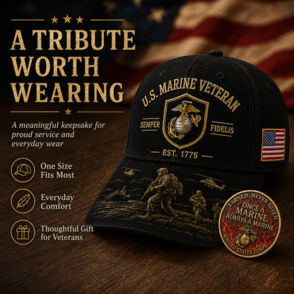 U.S. Marine Veteran Semper Fidelis Commemorative Cap 🎁 Free Honor Coin With Every Cap Purchase