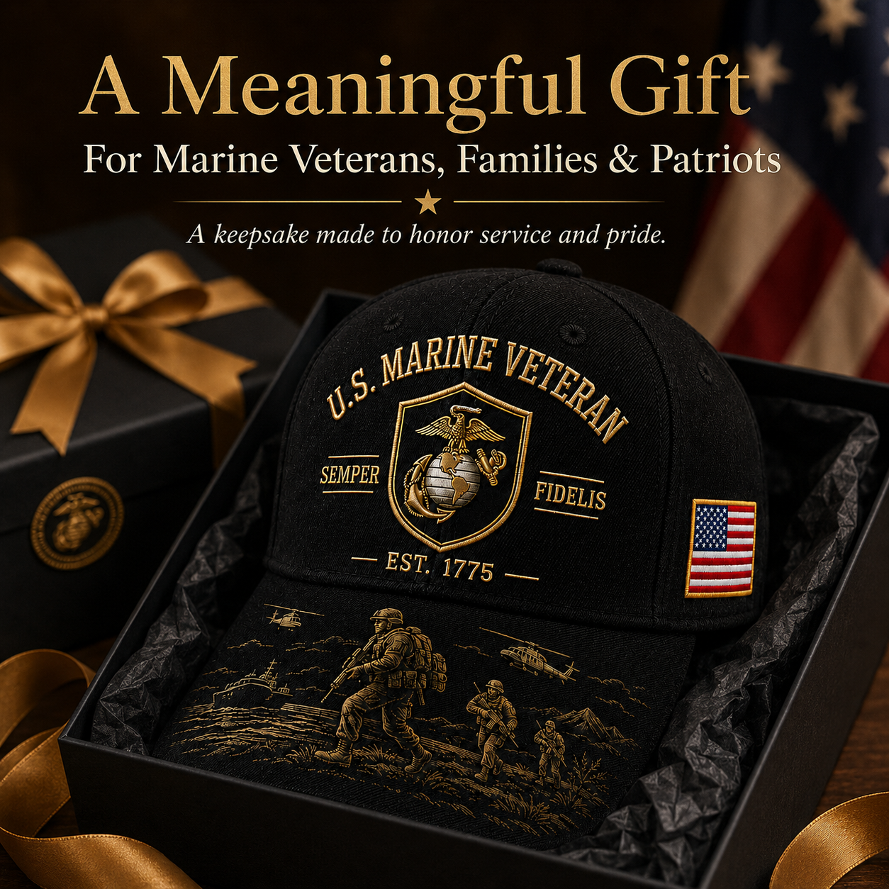 U.S. Marine Veteran Semper Fidelis Commemorative Cap 🎁 Free Honor Coin With Every Cap Purchase