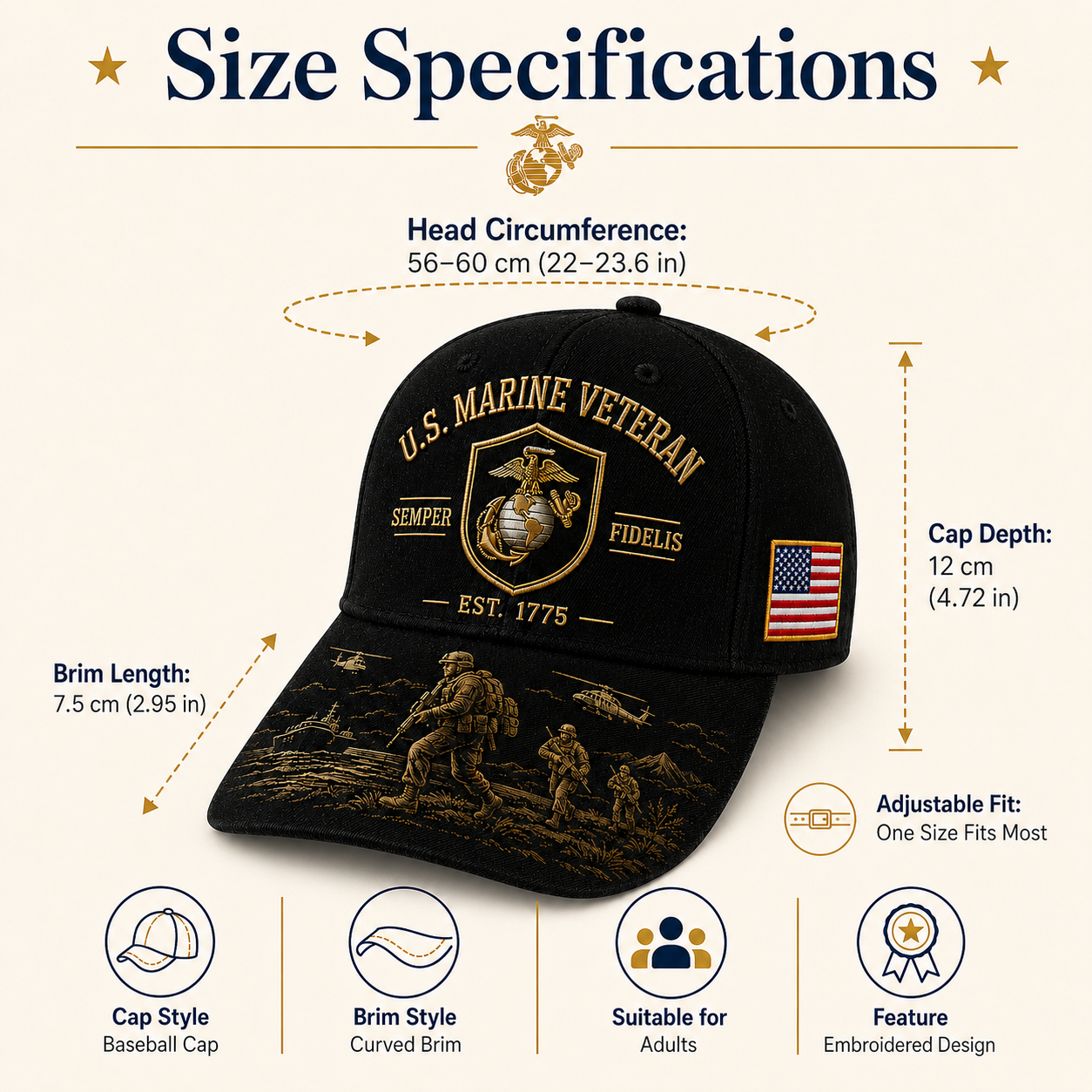 U.S. Marine Veteran Semper Fidelis Commemorative Cap 🎁 Free Honor Coin With Every Cap Purchase