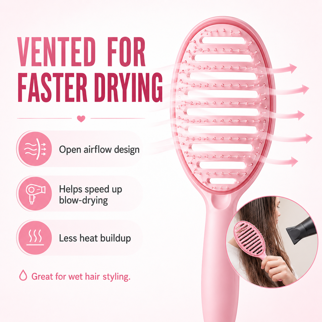 Cotitoc™Self-Cleaning Curved Vented Detangling Hair Brush