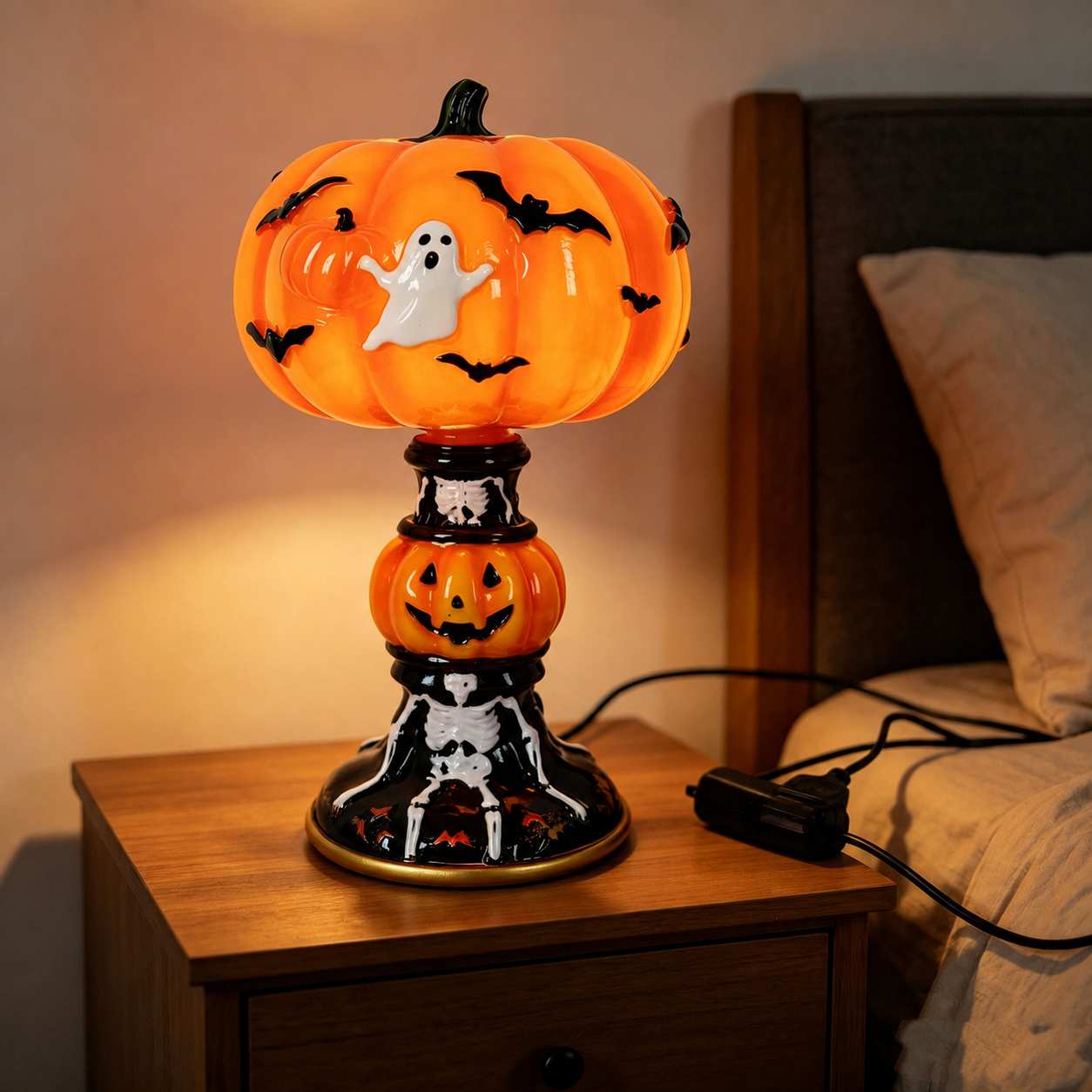 👻Spooky Glow Tiffany Lamp Pumpkin Ghost Bat Halloween Desk Light