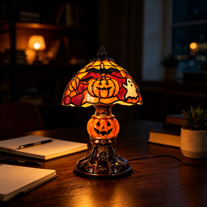 👻Spooky Glow Tiffany Lamp Pumpkin Ghost Bat Halloween Desk Light