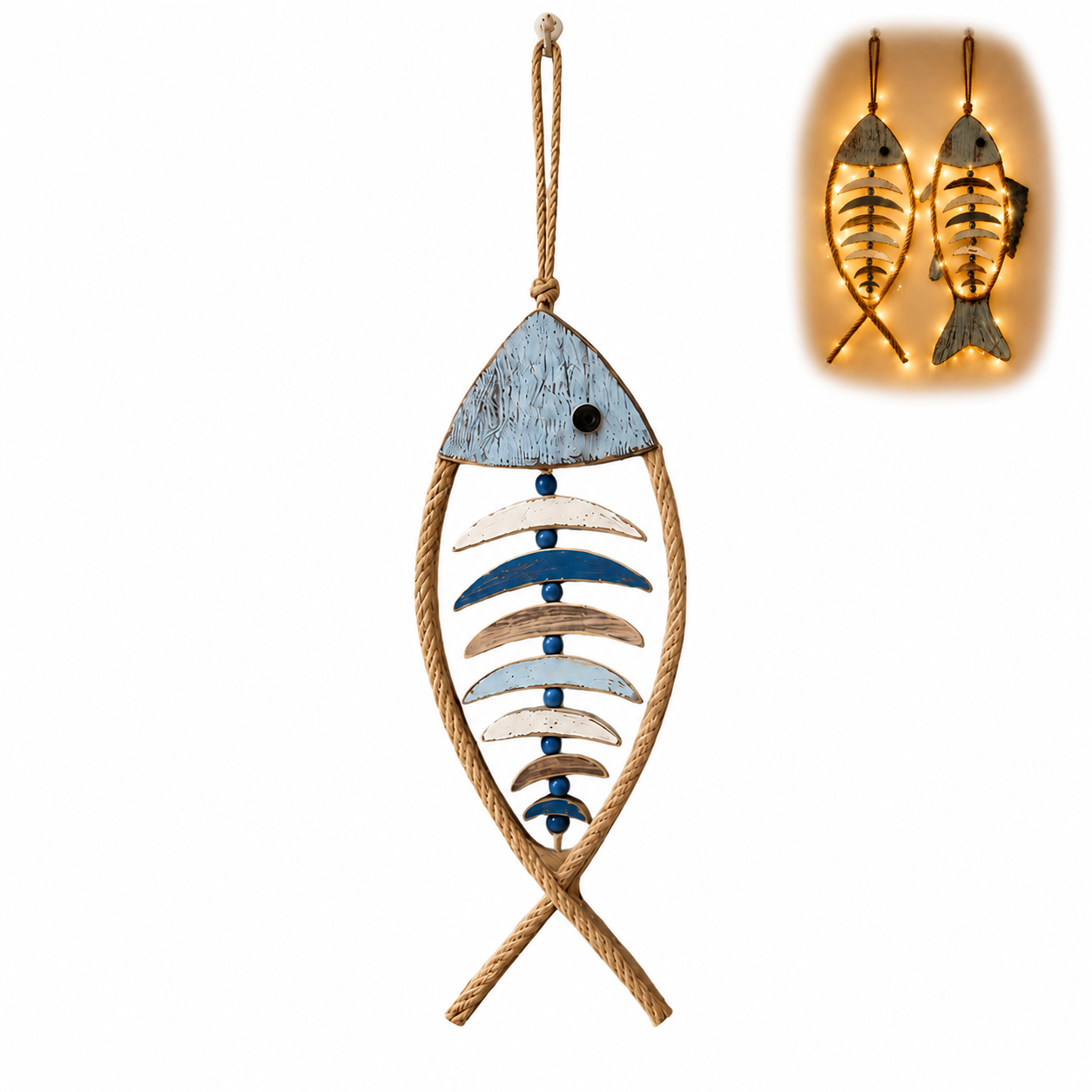 🔥HOT SALE 49% OFF🐟✨ Lighted Coastal Rope Fish Wall Hanging