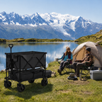 【Summerfinds】 DeckWagon Foldable Double Decker Wagon Collapsible Wagon Cart with All-Terrain WheelsHeavy Duty Folding Wagon Cart for CampingShoppingGarden52" Extra Long Extender