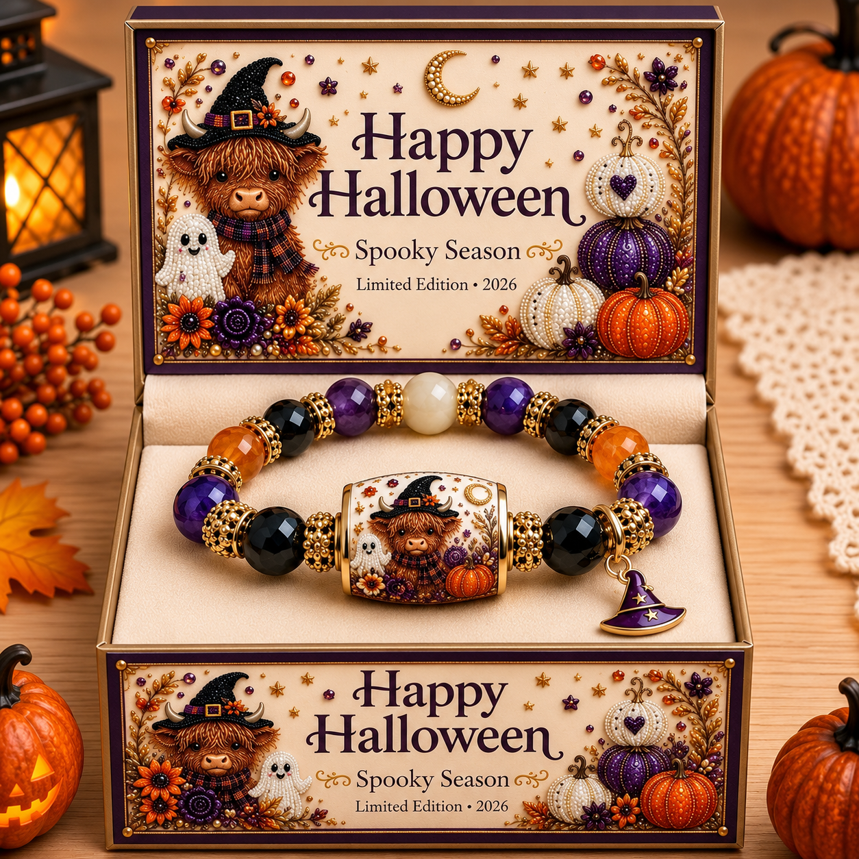 🔥HOT SALE 50% OFF👻Limited Edition 2026 Halloween Black Cat Pumpkin Beaded Bracelet Gift Set🎁