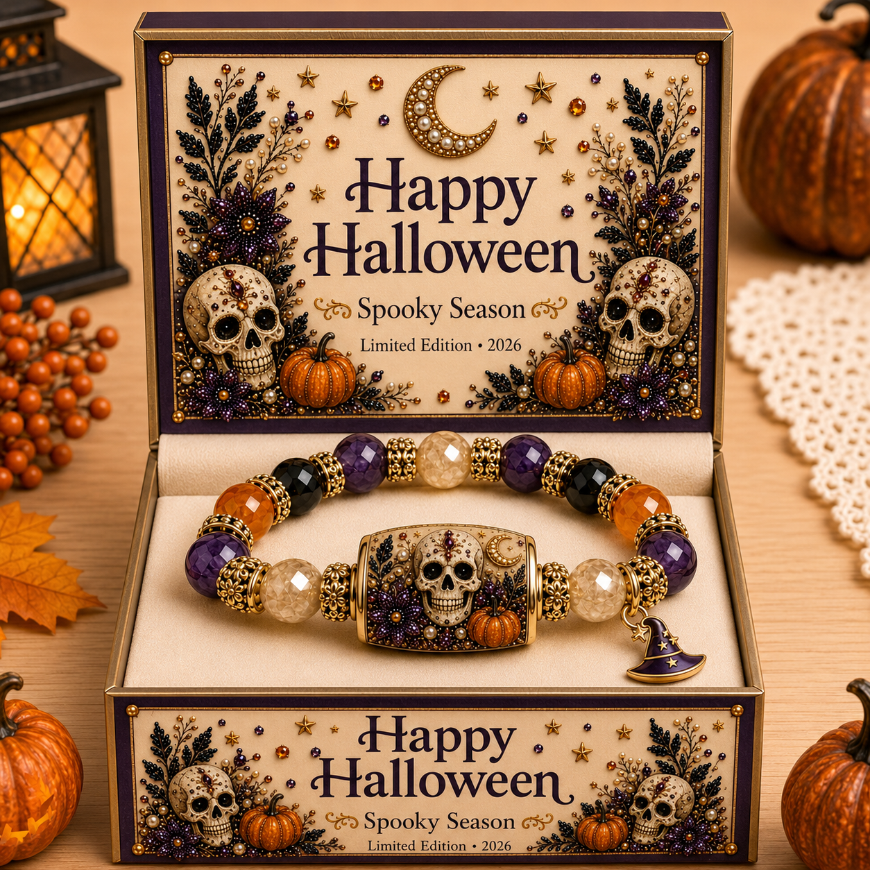 🔥HOT SALE 50% OFF👻Limited Edition 2026 Halloween Black Cat Pumpkin Beaded Bracelet Gift Set🎁