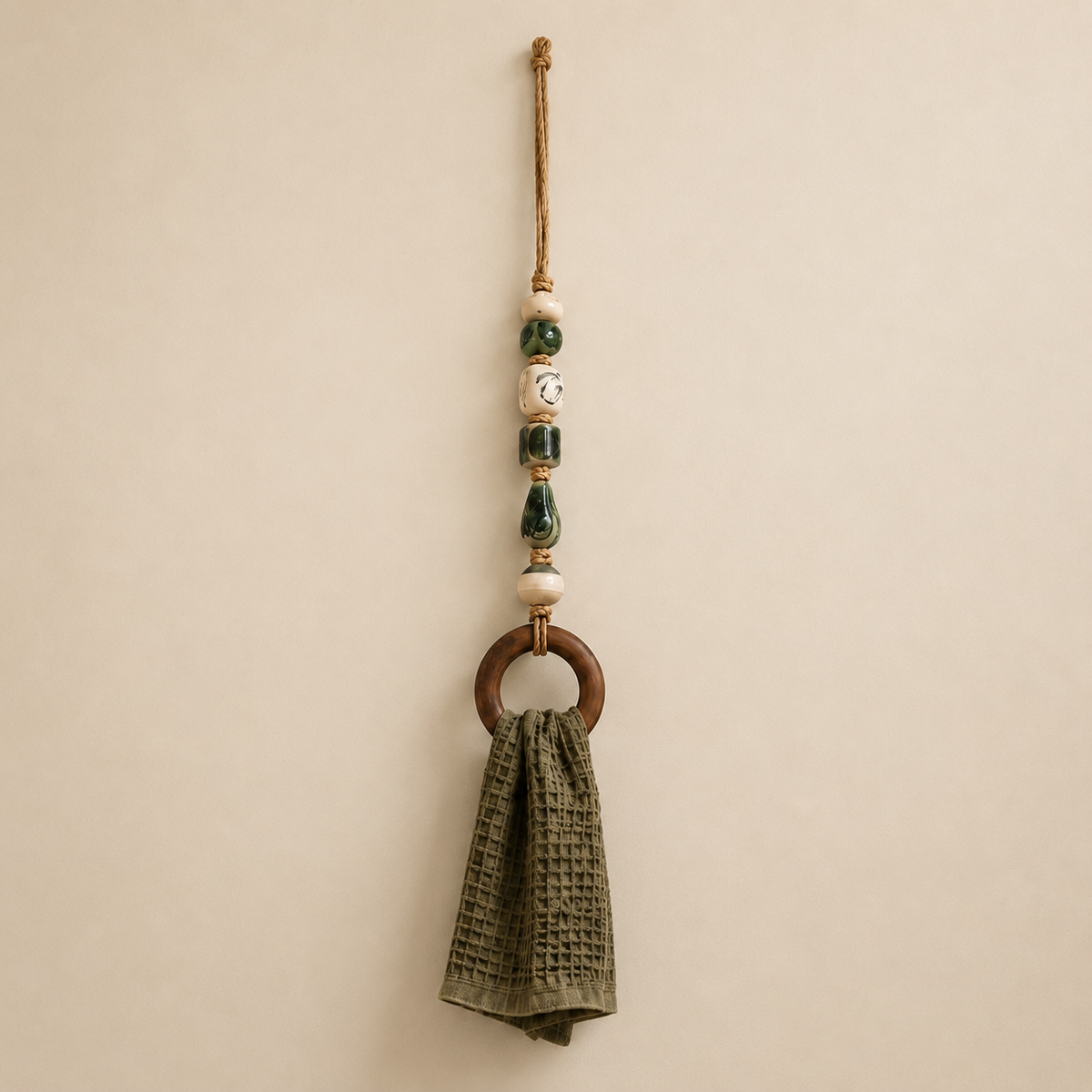 Decorative Beaded Towel Hanger with Wooden Ring