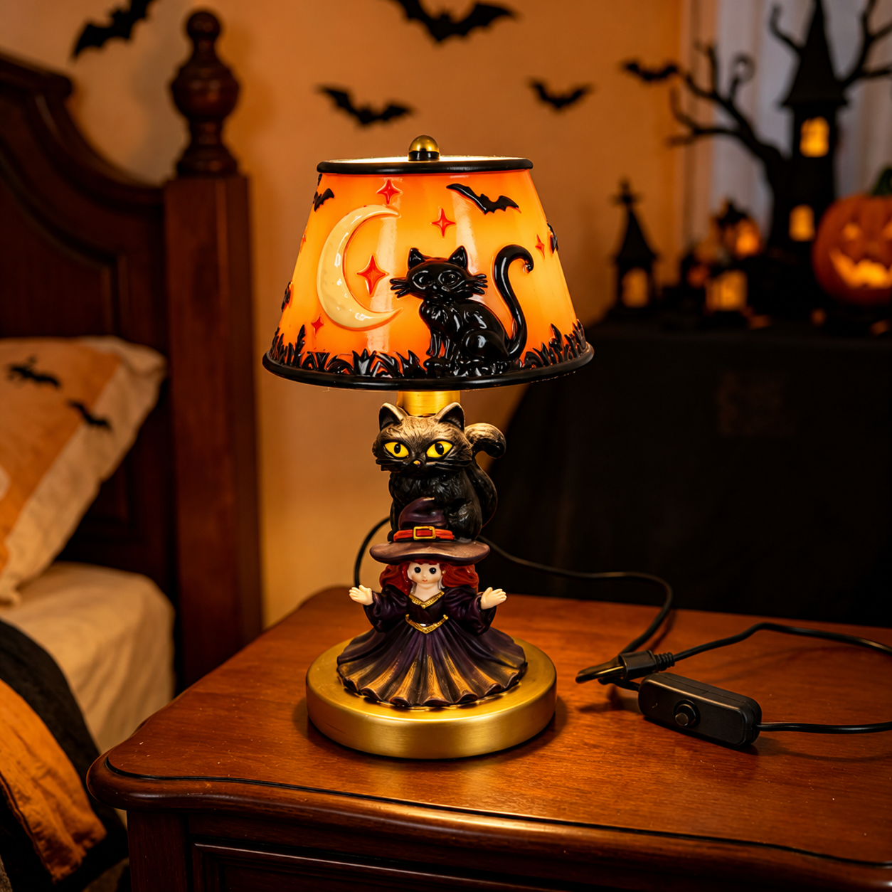 👻Spooky Glow Tiffany Lamp Pumpkin Ghost Bat Halloween Desk Light