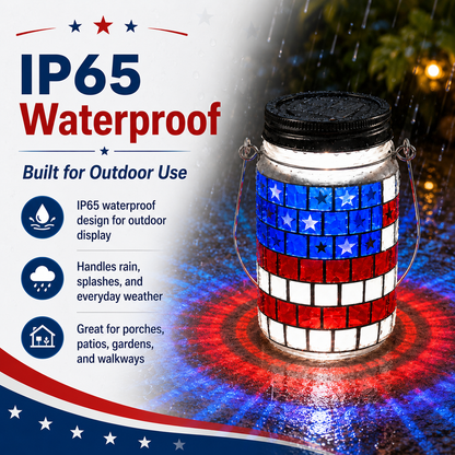 4th of July Solar Patriotic Mason Jar Lantern