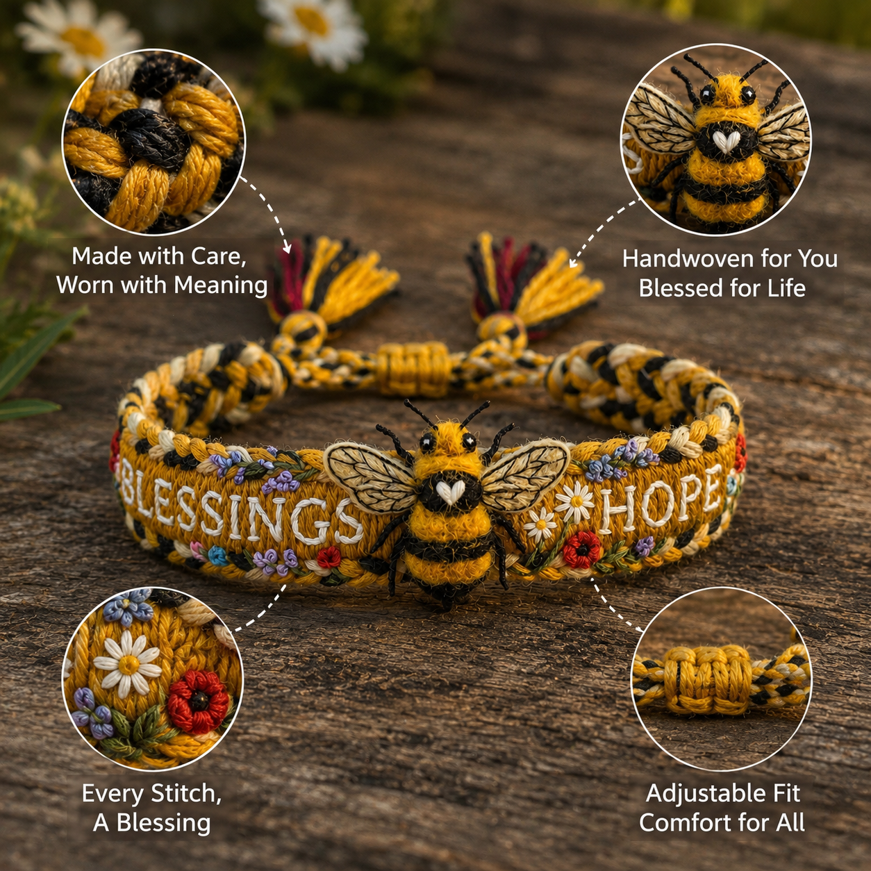 🌼 Blessings & Hope 🐝 2026 Limited Edition Handmade Honey Bee Woven Bracelet