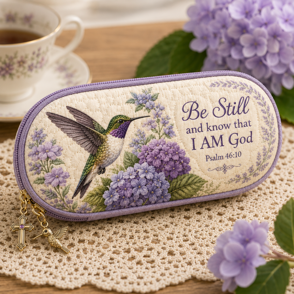 ✝️ Be Still Hummingbird Quilted Glasses Case 💜