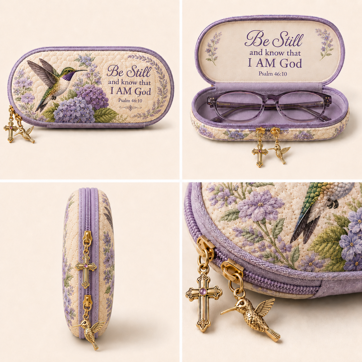 ✝️ Be Still Hummingbird Quilted Glasses Case 💜