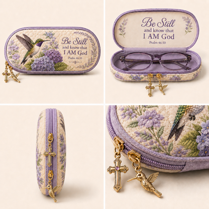 ✝️ Be Still Hummingbird Quilted Glasses Case 💜