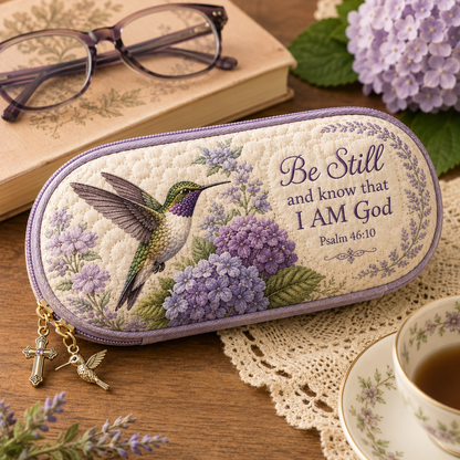 ✝️ Be Still Hummingbird Quilted Glasses Case 💜