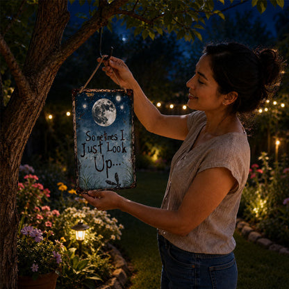 Retro Night Sky Metal Sign – “Sometimes I just look up…” Inspirational Wall Decor
