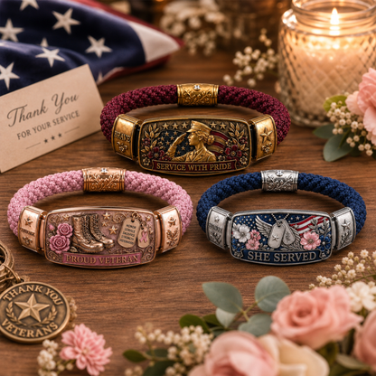 Empowered Service Women's Veteran Bracelet Collection | Patriotic Braided Cord Keepsake