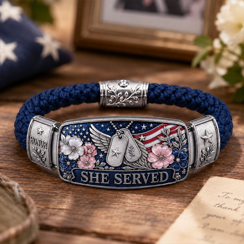 Empowered Service Women's Veteran Bracelet Collection | Patriotic Braided Cord Keepsake