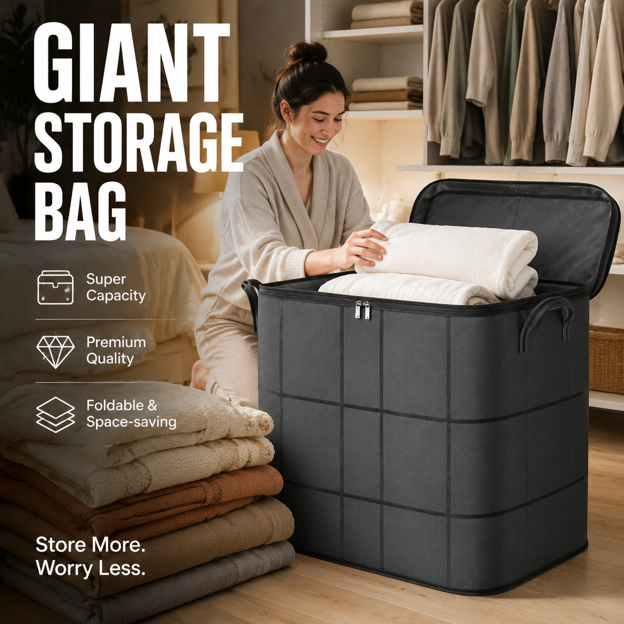 Giant storage bag -instantly enjoy a clean and organized home