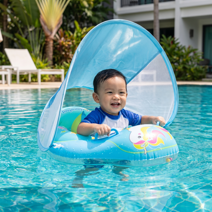 Baby Swim Float with Sun Canopy – Inflatable Infant Swimming Ring for Safe Water Fun