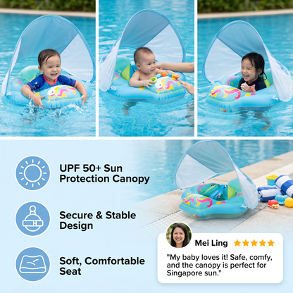 Baby Swim Float with Sun Canopy – Inflatable Infant Swimming Ring for Safe Water Fun