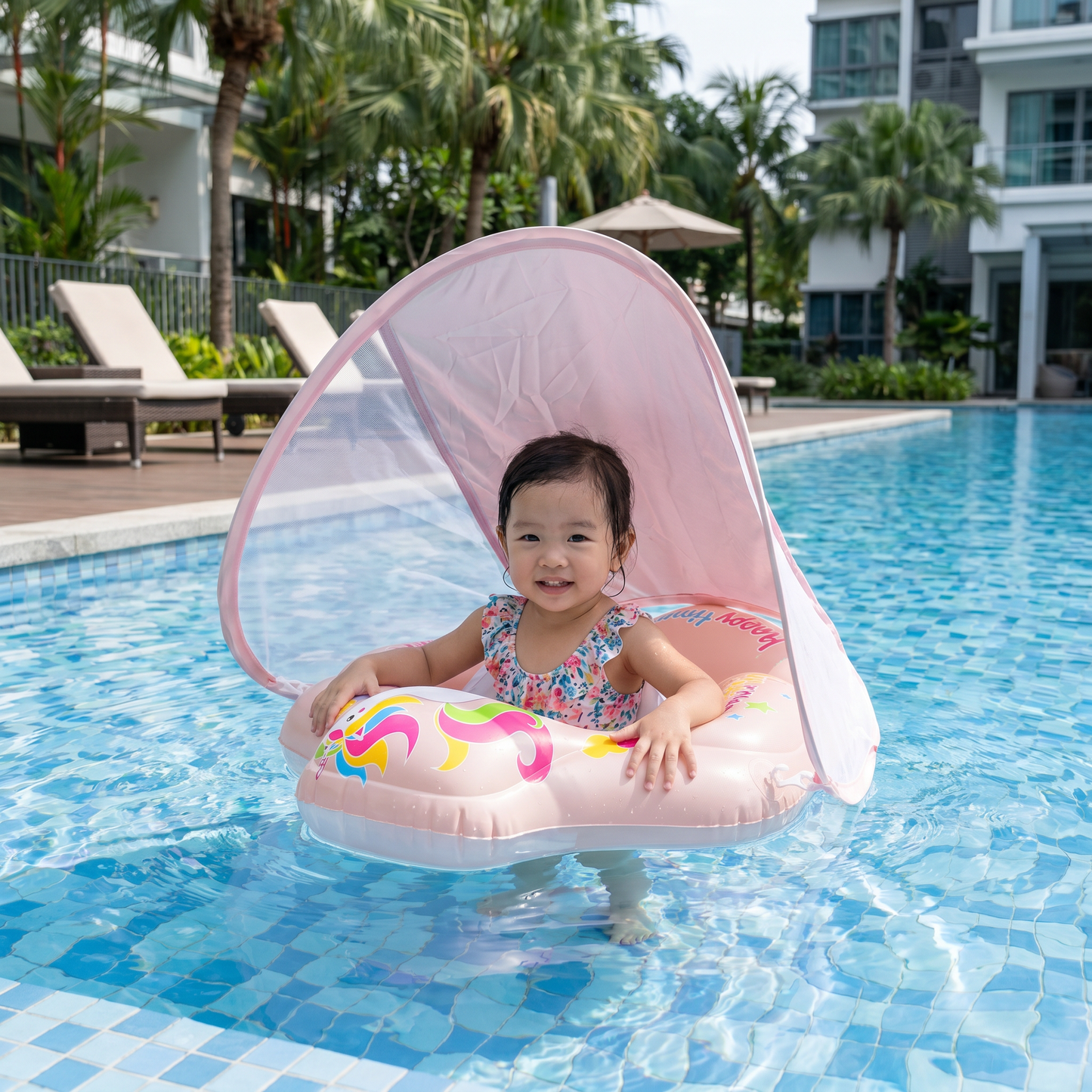 Baby Swim Float with Sun Canopy – Inflatable Infant Swimming Ring for Safe Water Fun
