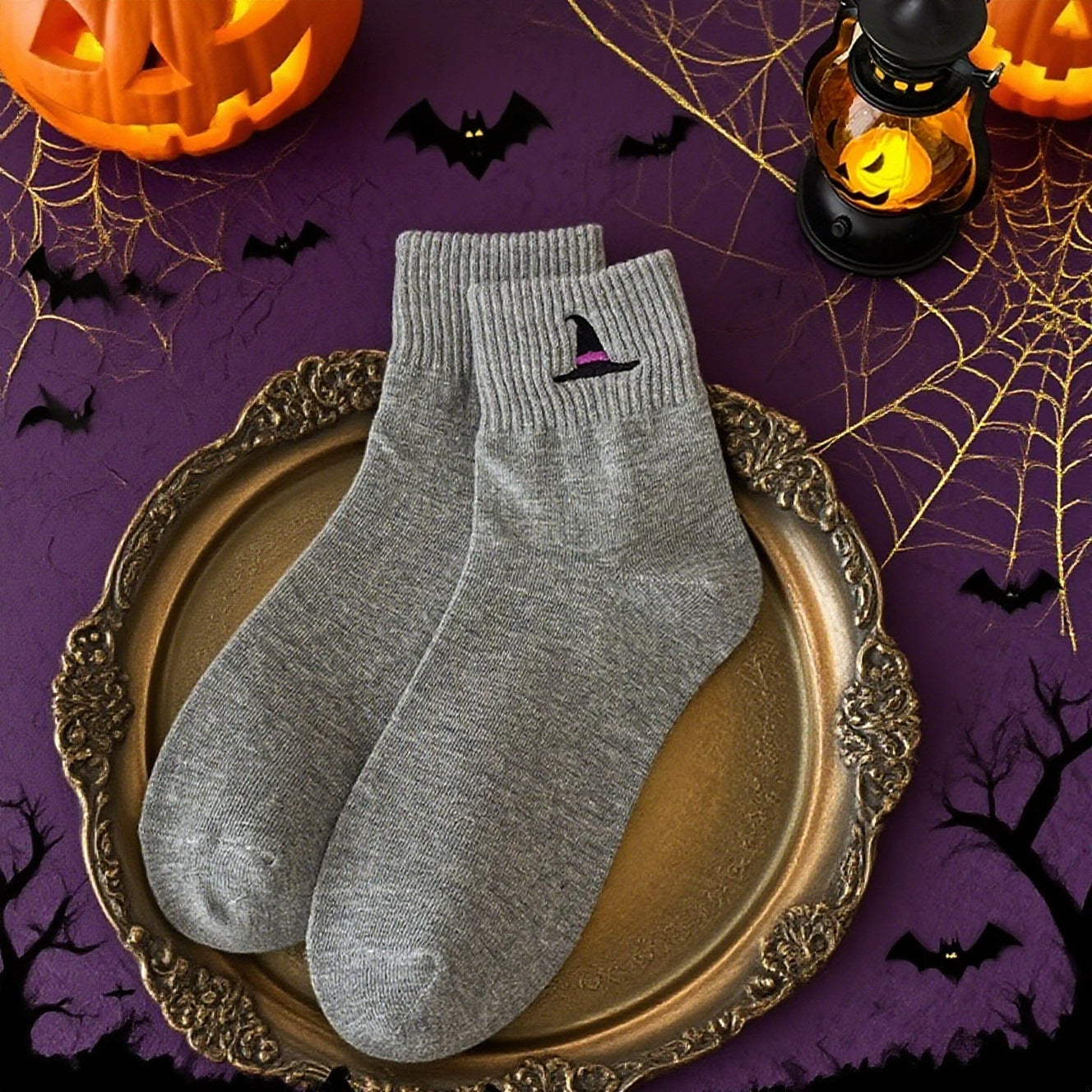 🎃 Viral Halloween Embroidered Crew Socks – Cute Spooky Knit Socks | 100% Cotton✨