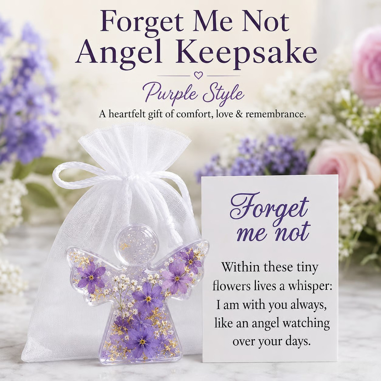 🔥 50% OFF - 🪽Forget Me Not Dried Flower Angel Keepsake - Timeless Gift for Remembrance, Comfort & Hope