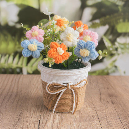 🌼Handmade Knitted Flower Arrangement – Forever Blooming Desk Decor, No-Water Gift for Teacher, Friend & Home