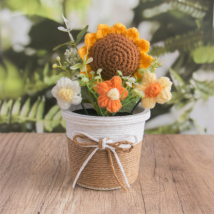 🌼Handmade Knitted Flower Arrangement – Forever Blooming Desk Decor, No-Water Gift for Teacher, Friend & Home