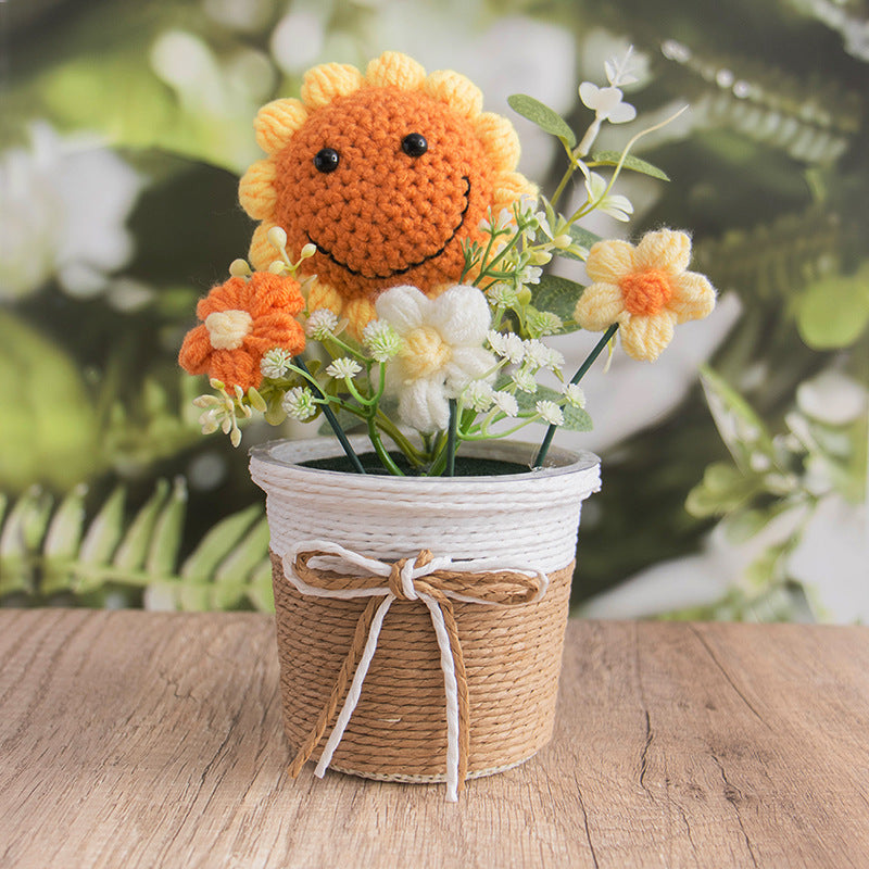 🌼Handmade Knitted Flower Arrangement – Forever Blooming Desk Decor, No-Water Gift for Teacher, Friend & Home
