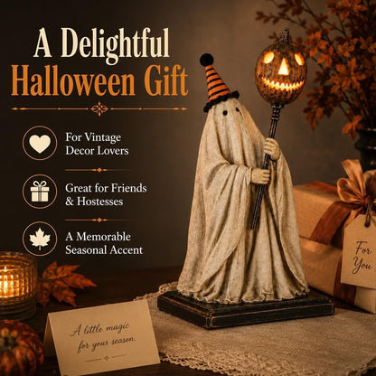 🔥Day Sale 50% OFF🔥 Lighted Vintage Ghost Figurine – Glowing Pumpkin Staff, Spooky-Cute Resin
