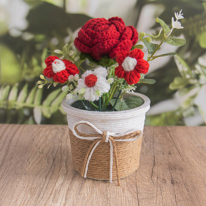 🌼Handmade Knitted Flower Arrangement – Forever Blooming Desk Decor, No-Water Gift for Teacher, Friend & Home
