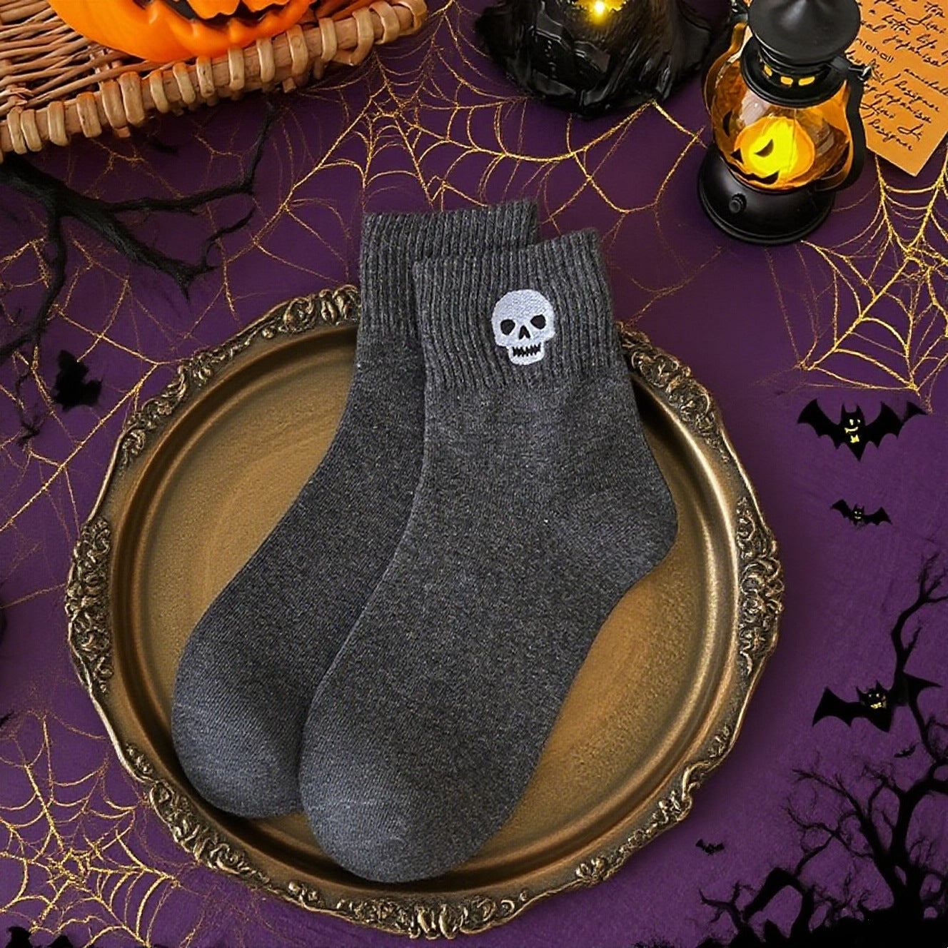 🎃 Viral Halloween Embroidered Crew Socks – Cute Spooky Knit Socks | 100% Cotton✨