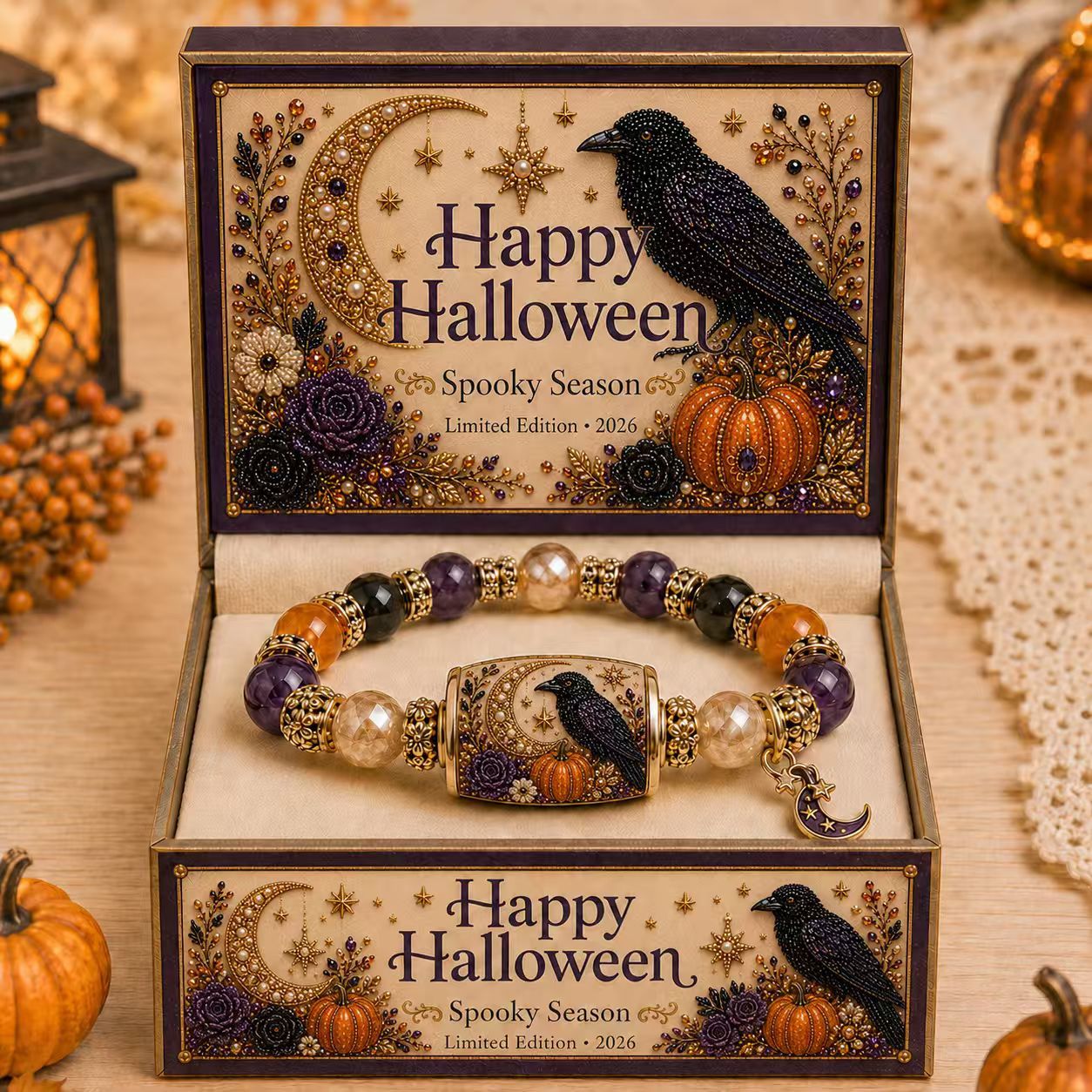 🔥HOT SALE 50% OFF👻Limited Edition 2026 Halloween Black Cat Pumpkin Beaded Bracelet Gift Set🎁