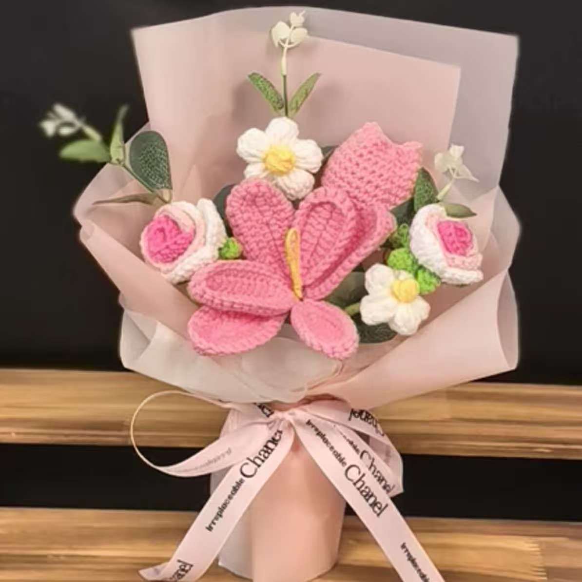 Mother’s Day Gift🌺 Pink Crochet Lily Rose Tulip Bouquet
