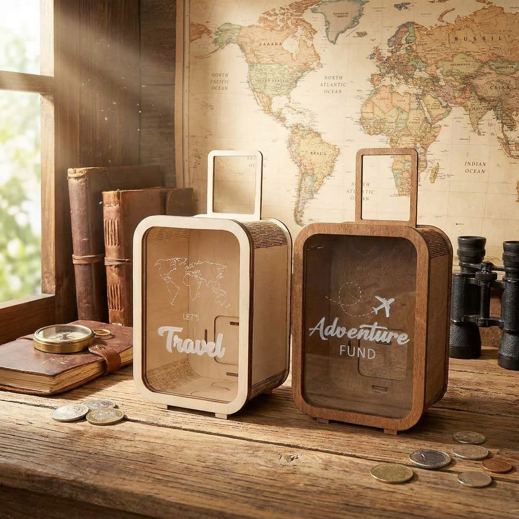 ✈️Adventure Fund, 🛳️Money Box, 🚌Vacation Fund, Handmade wooden piggy bank