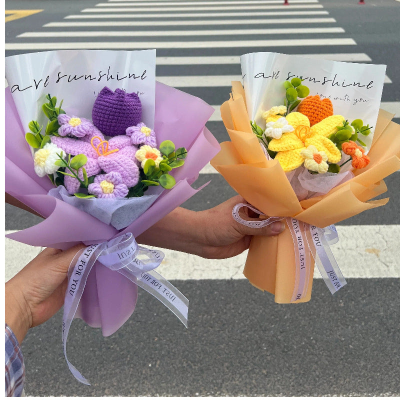 Mother’s Day Gift🌺 Pink Crochet Lily Rose Tulip Bouquet