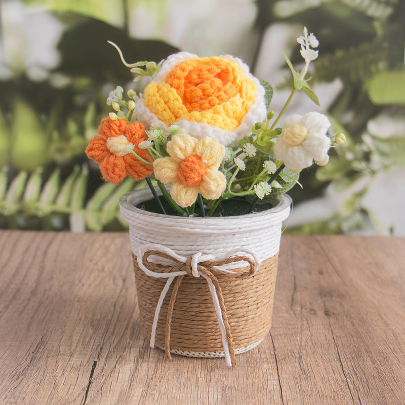 🌼Handmade Knitted Flower Arrangement – Forever Blooming Desk Decor, No-Water Gift for Teacher, Friend & Home