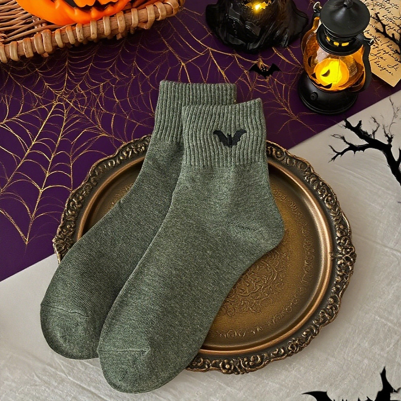 🎃 Viral Halloween Embroidered Crew Socks – Cute Spooky Knit Socks | 100% Cotton✨
