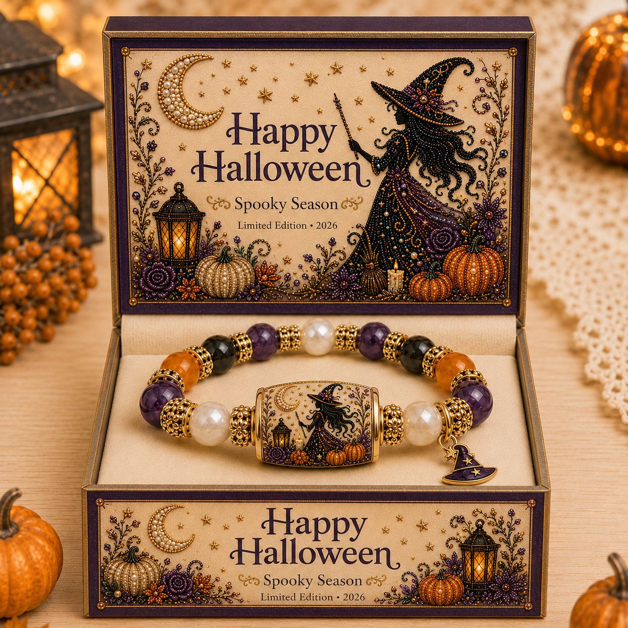 🔥HOT SALE 50% OFF👻Limited Edition 2026 Halloween Black Cat Pumpkin Beaded Bracelet Gift Set🎁