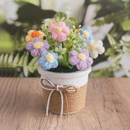🌼Handmade Knitted Flower Arrangement – Forever Blooming Desk Decor, No-Water Gift for Teacher, Friend & Home