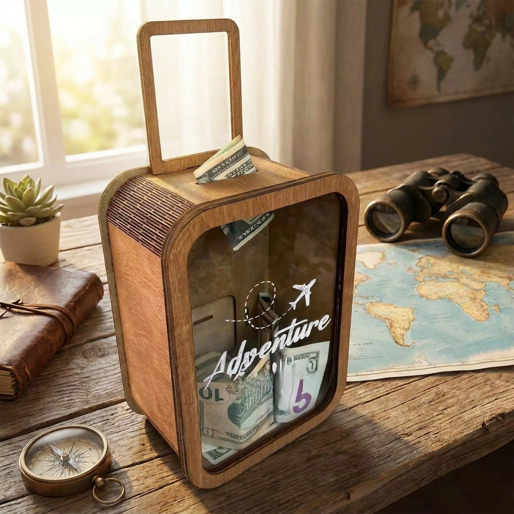 ✈️Adventure Fund, 🛳️Money Box, 🚌Vacation Fund, Handmade wooden piggy bank