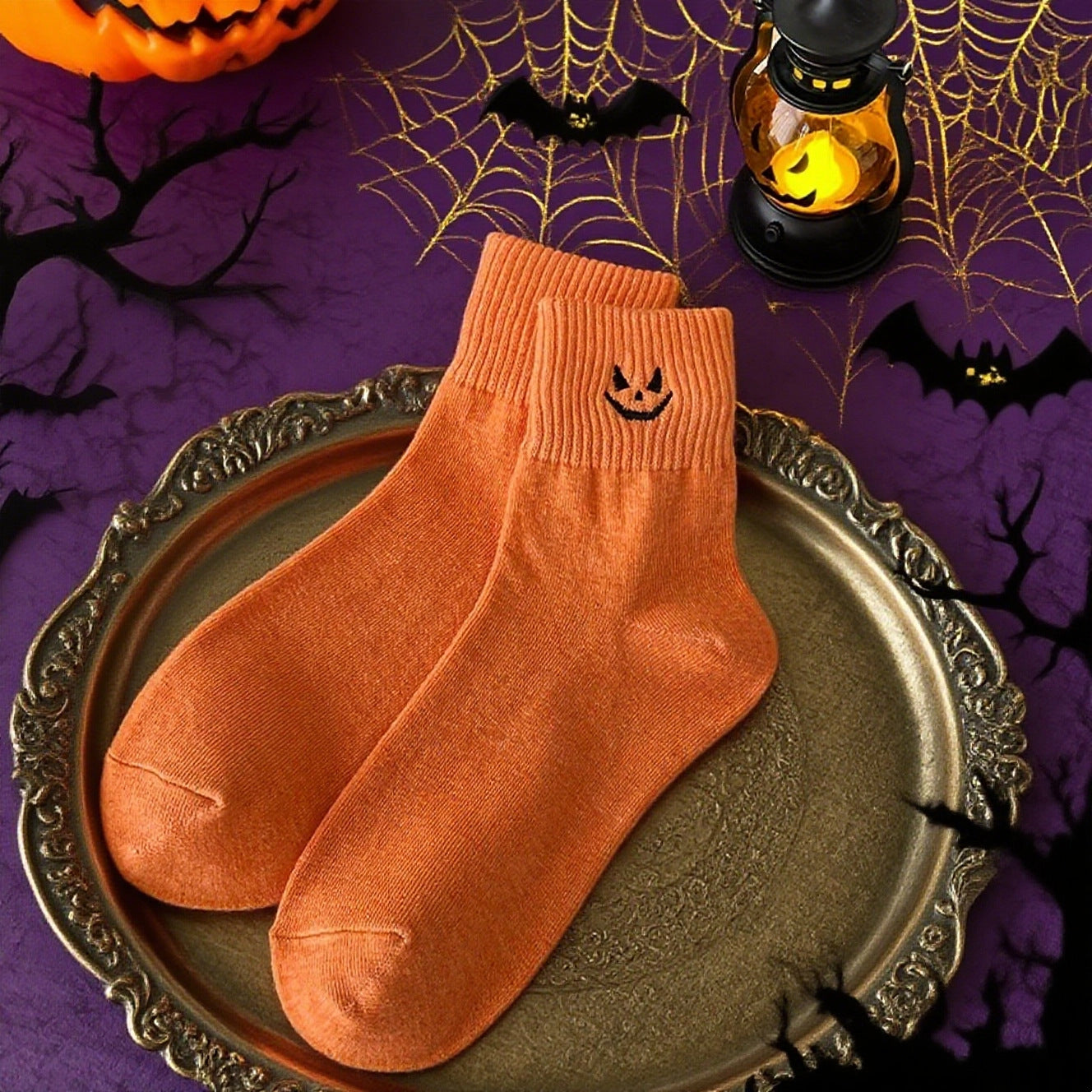 🎃 Viral Halloween Embroidered Crew Socks – Cute Spooky Knit Socks | 100% Cotton✨