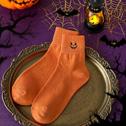 🎃 Viral Halloween Embroidered Crew Socks – Cute Spooky Knit Socks | 100% Cotton✨