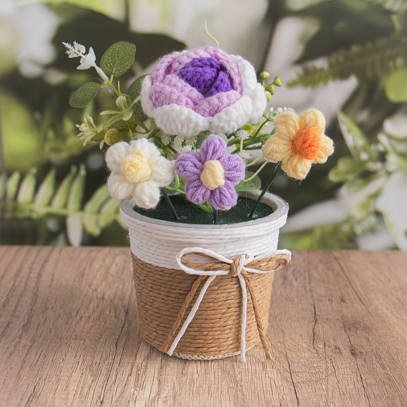 🌼Handmade Knitted Flower Arrangement – Forever Blooming Desk Decor, No-Water Gift for Teacher, Friend & Home