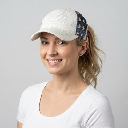American Flag Ponytail Embroidered Hat