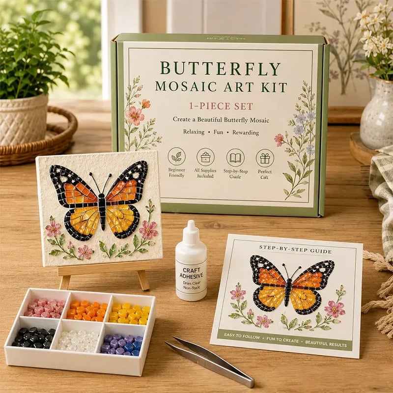 🌿 Watering Can Mosaic Art Kit | Beginner-Friendly Floral DIY Craft with Vibrant Mosaic Beads & Sturdy Display Base ✨