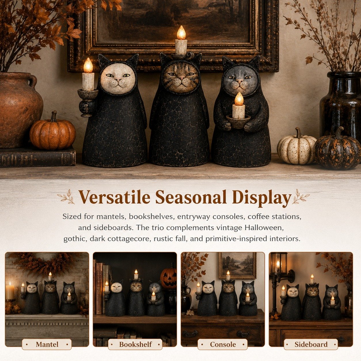 Mysterious Hooded Cat Candlelight Figurine
